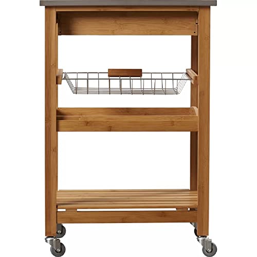 Boraam Aya Bamboo Kitchen Cart With Stainless Steel Top #TOP4