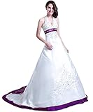 Vantexi Damen Elegante Halfter Hochzeitskleid Brautkleider Weiß Lila Größe 50