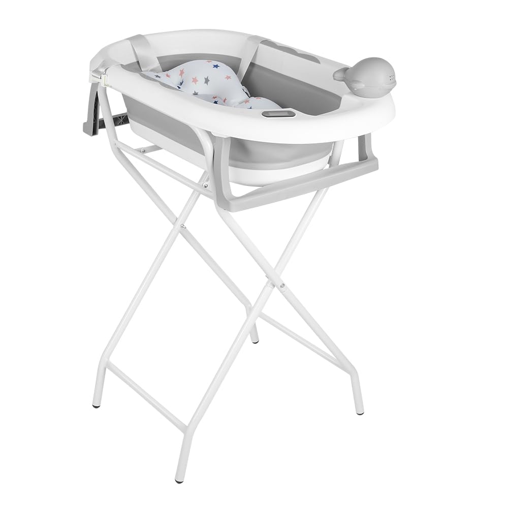 Baignoire Bébé Pliable Sur Pied Grande XXL avec Support Siège Kit Drainage 81,5 x 48 x 21 cm Gris