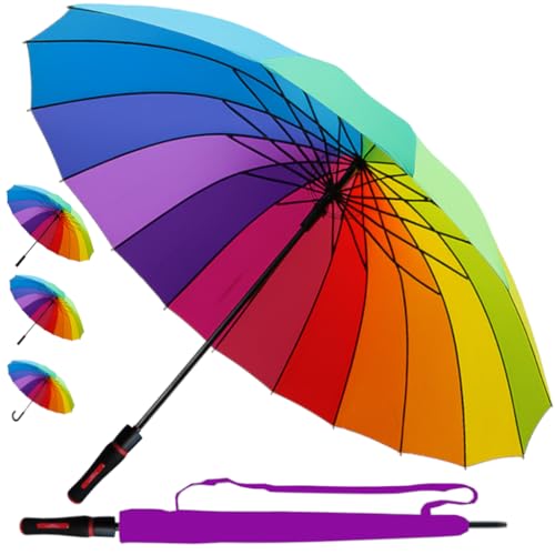 StormDefender 16 Ribs Rainbow Colourful Windproof Extra Strong Umbrella