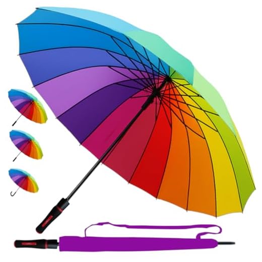 Windproof Strong Umbrella 60MPH - 16 Ribs For Super-Strength - Best Triple Layer Reinforced Frame with Fiberglass - Rainproof Auto Open Rainbow Men Women - Straight Handle - Extra Large Size Canopy