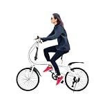EieiKaha Folding Bike, Outside 20 Inch Folding Mountain Bike 6 Speed Full Suspension High-Carbon Steel Frame Mini Portable Bicycle, Foldable Bikes for Adults/Men/Women, White