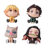 4 piezas Kamado Tanjiro Figura Anime Kamado Nezuko Figuras Modelo, Agatsuma Zen'itsu Figura Super Action Statue Movable Change Head Figuras Esculpir Computadora Case Cake Decoration Collectible 6 CM