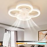 Homefire LED Ventilador de techo con iluminación - luz silencioso con mando a distancia regulable Sala de estar 6 velocidades temporizador Blanco Ventilador Lámpara para habitación juvenil Oficina