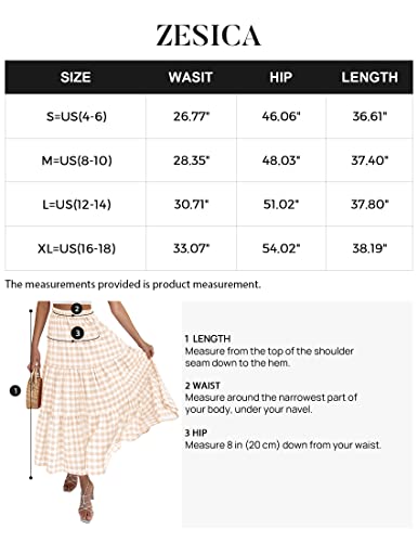 Zesica Women's 2023 Summer Plaid Elastic High Waist Flowy A Line Maxi Skirt With Pockets,Apricot,Large #TOP4