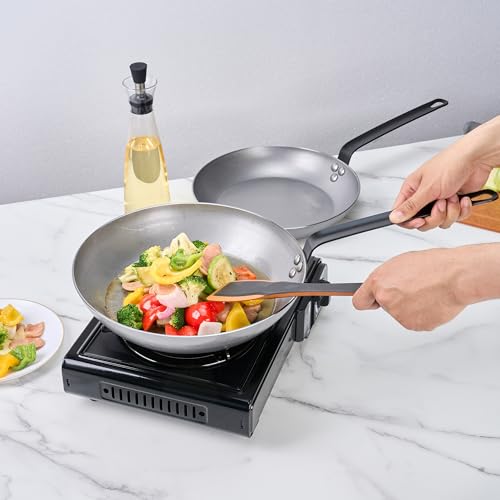 Restaurantware Met Lux 12 Inch Fry Pan, 1 No-Stick Frying Pan - Induction-Ready, Triple-Riveted, Silver Carbon Steel Cooking Skillet, Durable, for Searing, Sauteing, and Browning Food - Image 3
