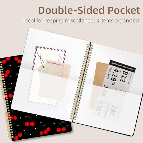 Image of Cute Spiral Notebook 8.5 x 11 Graph Paper Journal A4, Cherry | 70 page, Note Book with Pocket, Large, Big, Hard Cover, Aesthetic, Pretty Design, for Women, Girls, Kawaii