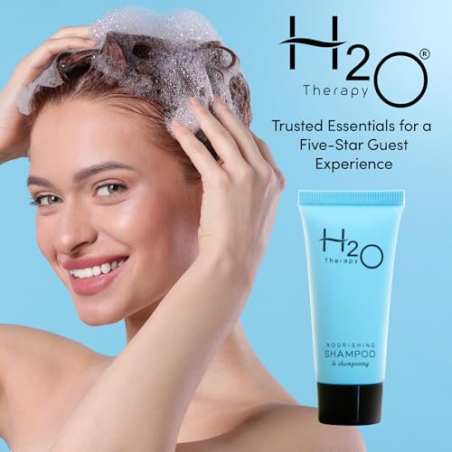 H2O Therapy Travel Size Hotel Shampoo 20 Count 0.85 oz Bottles Guest Amenities for Hotels Vacation Rentals and Short Term Rentals Paraben Free White Tea Scent Infused with Aloe and Olive Oil