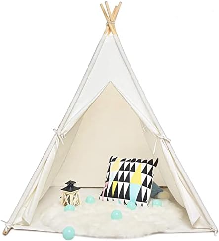 Sisticker Teepee Tent for Kids with Floor Mat+Feathers+ Bunting+Carry Bag- Kids Gifts for Girls and Boys Children Toys Foldable Large Playhouse Indoor and Outdoor (White)