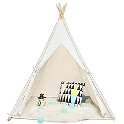 Sisticker Teepee Tent for Kids with Floor Mat+Feathers+ Bunting+Carry Bag- Kids Gifts for Girls and Boys Children Toys…