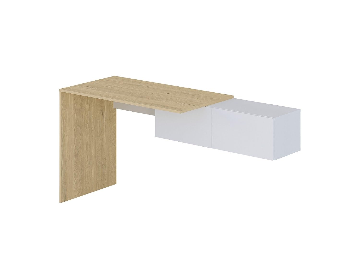Vente-unique - Bureau Console Suspendu avec 2 placards - Coloris : Naturel et Blanc - MOLAWA - avec Rangement