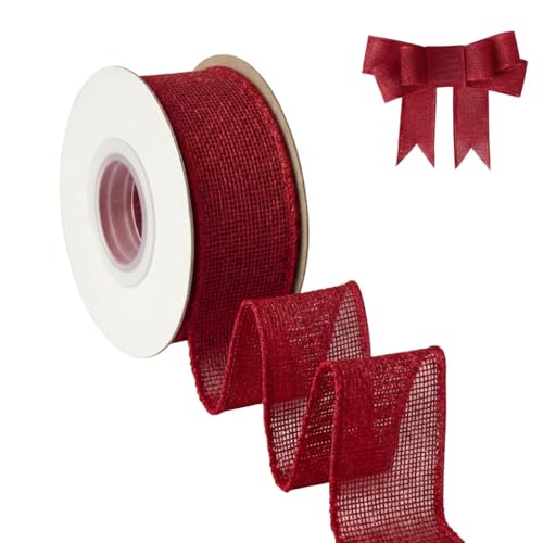 AFLZSP Red Burlap Wired Ribbon Solid Ribbon with Wire Edge for Big Bow Wreath Outdoor Decoration Tree Decoration Gift Wrapping 1 1/2 Inch x 5 Yards/Roll.
