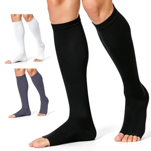 Image of CHARMKING 3 Pairs Open Toe Compression Socks for Women & Men Circulation 15-20 mmHg is Best Support for All Day Wear