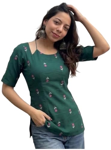 Image of ANNI Designer Short Kurti for Women Viscose Blend Printed Ethnic Tunic | Stylish Kurti Tops with Jeans Styling | Casual Office Wear | Trendy Indian Fashion for Woman