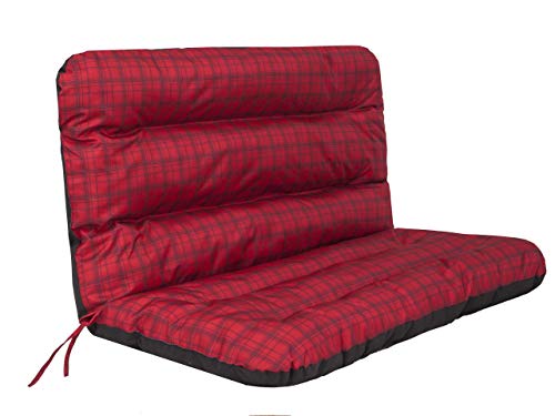 PillowPrim Cojín para columpio de Hollywood, cojín para banco de jardín, cojín para banco, cojín de asiento y respaldo, cojín de jardín, ancho del asiento de 180 cm, rojo a cuadros