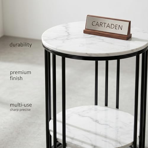 Image of CARTADEN Side Table, Small Round End Table with Lower Shelf, Nightstand for Small Spaces, Bedside Coffee Table for Living Room, Bedroom Black White