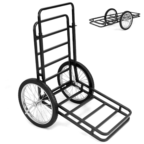 GYMAX Deer Cart, 550 lbs Folding Game Carts with Double-Layer, 20" Big Wheels, All-Terrain Heavy-Duty Deer Cart Game Hauler for Hunting Fishing Hiking (30.5" x 39.5" x 46")