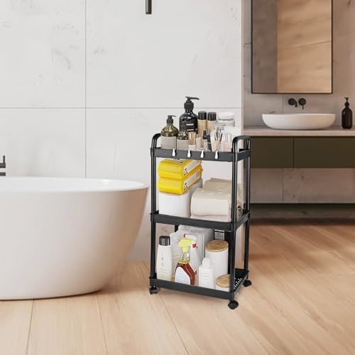 Étagère de rangement mobile à 3 bacs perforés et roulettes 360°