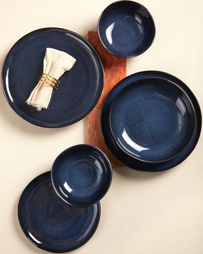 Image of Extra Large Dinnerware Set for 12, 36 Pieces Ceramic Plates and Bowls Set, Kitchen Dish Set, Microwave & Dishwasher Safe Dishware, Ocean-Inspired Stoneware for Big Gatherings, Starry Blue