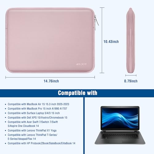 Image of MOSISO Laptop Case 15 inch, 15 inch Laptop Sleeve Bag Compatible with MacBook Air 15 M4 A3241 M3 A3114 M2 A2941 2025 2024 2023, Dell XPS 15, Neoprene Computer Sleeve Bag with Small Case, Baby Pink