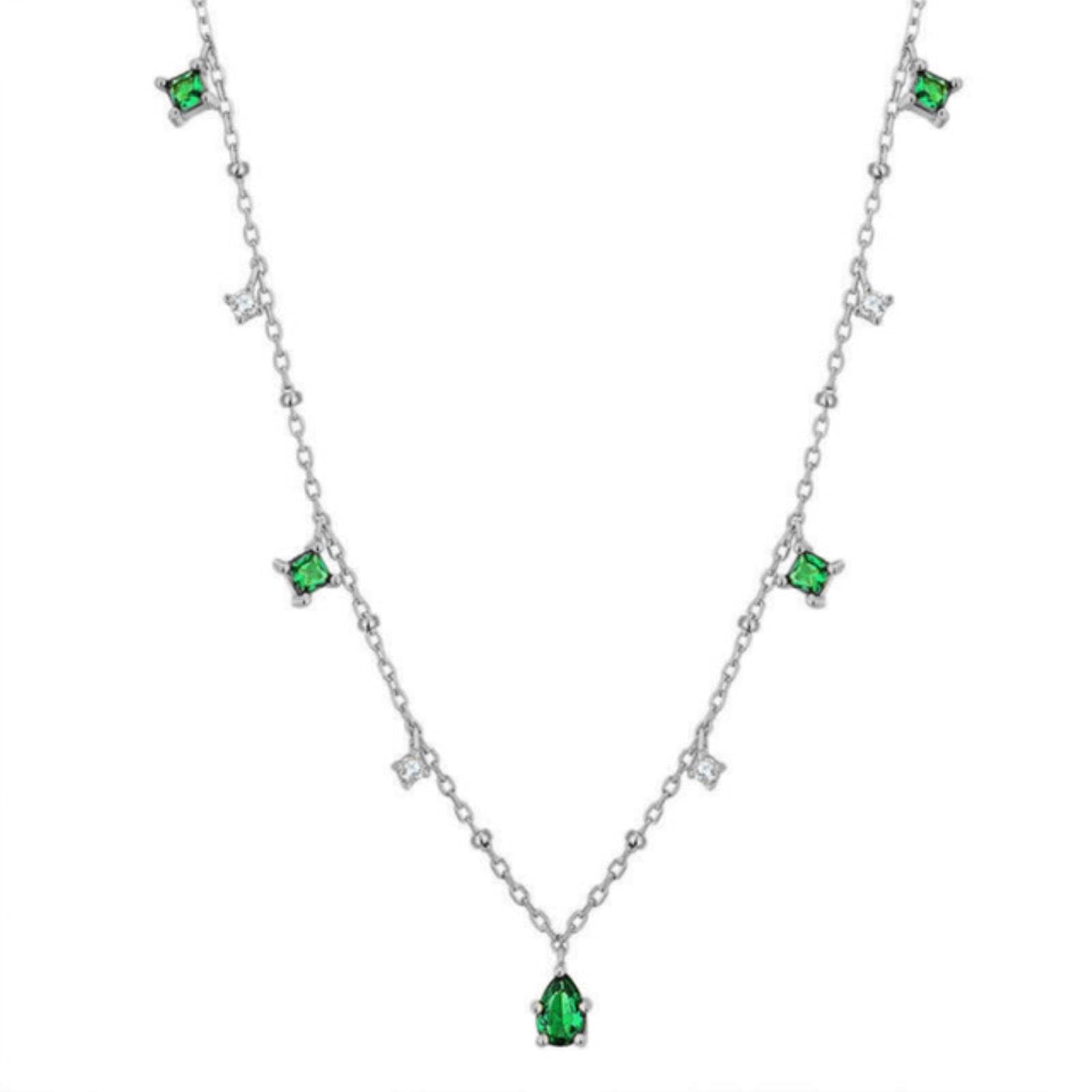 Hcma Women's Silver Color 925 Silver Green Zircon Necklace For Exquisite Gold Silver Clavicle Chain Necklace The For