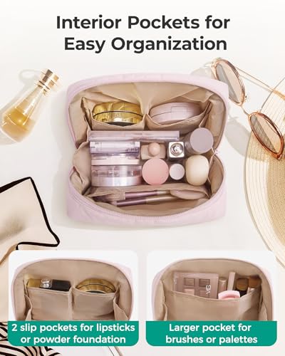 Image of BAGSMART Small Makeup Bag, Puffy Wide-open Zipper Cosmetic Pouch | Puffy Padded, Travel Essentials, Make Up Bag, For Women, Makeup Organizer, Toiletries Accessories Brushes