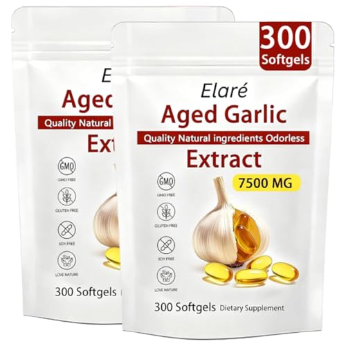 Elare Aged Garlic Extract Capsules 7500mg Odorless - 600 Count,
