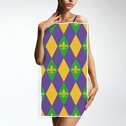 Mardi Gras Carnival Fleur De Lis 16X30 In Traditional Plaid Purple Bathroom Towel Soft Absorbent Small Bath Towel Kitchen Dish Guest Towel Home Bathroom Decorations #TOP4