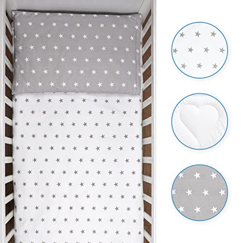 5 Piece Baby Bedding Duvet Pillow with Covers & Jersey Sheet fits 120x60cm Cot Bed (Big Stars) - Image 3
