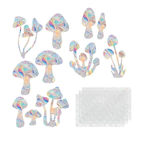 CAPASTEC Juego de 3 Sets 27 Piezas Pegatina Anticolisión de PVC para Ventanas con Prisma Protección de Aves Película Arcoíris Decoración de Pegatina de Setas