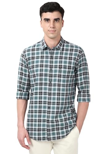 Image of Peter England Slim Fit Checkered Casual Shirt for Men - Full Sleeves | Cotton | Smart & Stylish