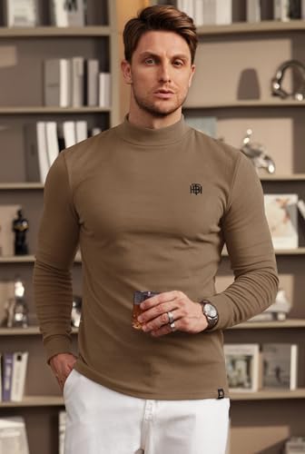 Image of Herberton Mens Mock Turtleneck Shirts Thermal Fleece Casual Undershirt | Mockneck, Long Sleeve, Warm Fleeced, Regular Fit, Soft Feel, Stretchy, Solid Color, Embroidery Design, Cold Weather, S-2XL
