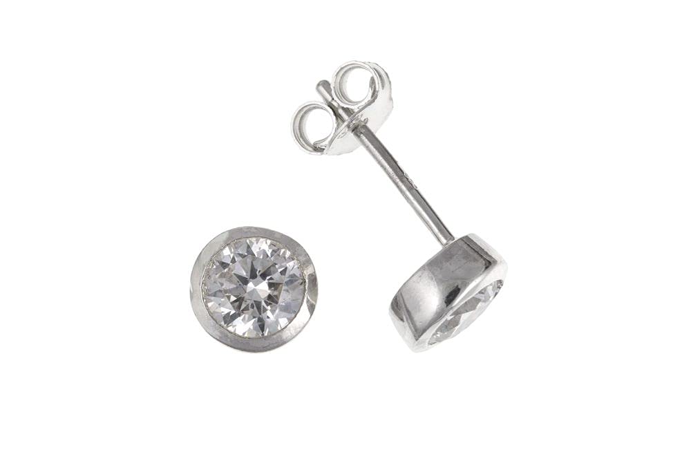 Jewel FortSterling Silver 4mm Cubic Zirconia Rub Over Stud Earrings