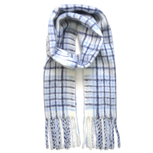 GXIHOUSLGC Winter Women Warm Cashmere Scarf Long Shawl Large Scarves Cold Weather Thick Tassel Blanket Scarfs Colorful Plaid (Plaid-Light Blue) - image 2