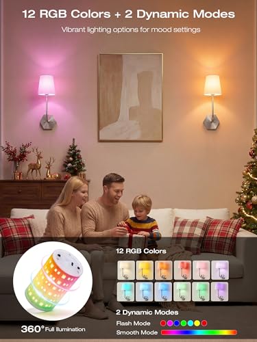 Image of CLOUDY BAY 10000mAh Battery Operated Wall Sconces,Up to 100 Hours with Rechargeable RGB Dimmable Magnetic Bulb,Cordless Wall Lighting Fixtures with Remote for Bedroom,Brushed Nickel,2 Pack-17.9inch