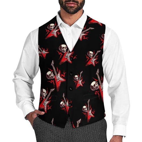 Electric Guitar Rock And Roll Novelty Men's Suit Vest Funny Formal Dress Vests Business Waistcoat