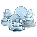 vancasso Serie Navia Oceano Juego de Vajillas 32 pcs, Platos de Cena, Postre, Cuencos y Tazas, Esmaltada Gres Azul Claro Vajillas Retro para 8 Personas