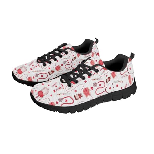 NETILGEN Zapatillas de correr y caminar para mujer, con amortiguación de aire, ligeras, para adultos, para gimnasio, deportes, entrenamiento, zapatos planos, Enfermera blanca, 41 EU