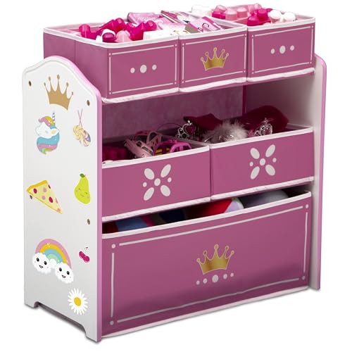 Image of Delta Children Princess Crown Design & Store 6 Bin Toy Storage Organizer - Greenguard Gold Certified, White/Pink