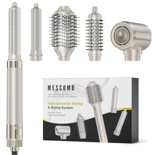 Image of MESCOMB 5 in 1 Hot Air Styler, Hair Dryer Brush Auto-Wrap Curlers