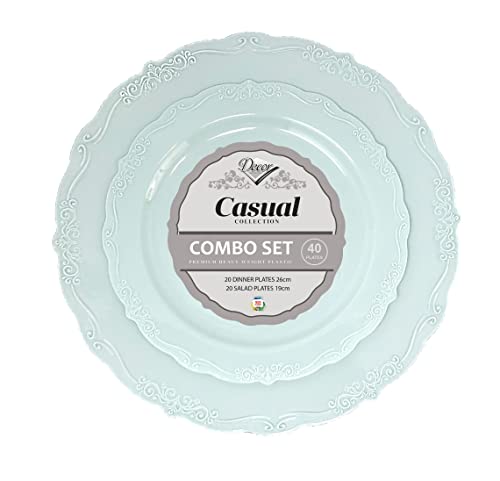 Decor Decorline - Set di piatti riutilizzabili da 40 pezzi - Turchese - Stoviglie vintage di alta qualità da collezione casual - Aspetto porcellana cinese - Servizio per tutte le occasioni e feste