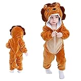 [hotidea] ベビー＆子供用 ライオン ワンピーススーツ赤ちゃん子供服帽子付 男の子女の子パジャマ冬服 セーターファッション 漫画人形服ドライパジャマホームウェア旅行動物服子供服 ワンピース漫画服 きアニマルフォックスふわふわかわいい暖かい年賀状ユニセックス_#7 ライオン_80