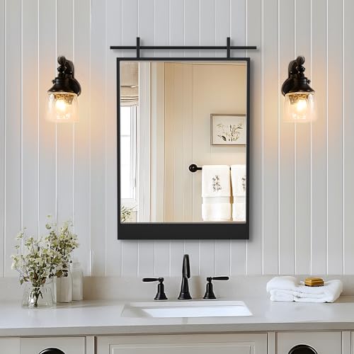 GIFTTROVE Farmhouse Barn Door Mirror, 24" x 16" Metal Bathroom