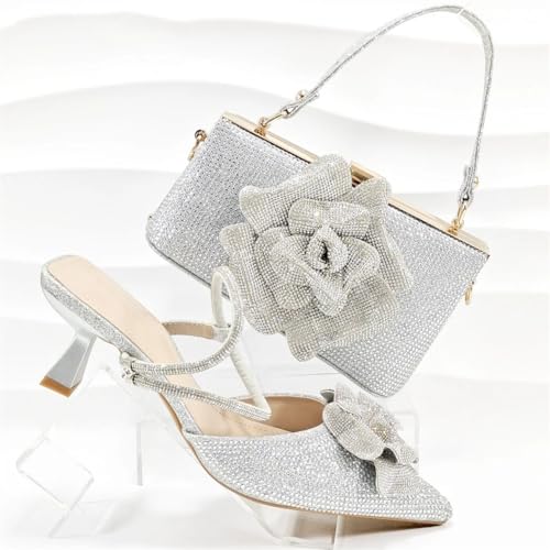 Women's Italian Rhinestone High Heel Shoes with Matching Bag Set for Weddings Parties4