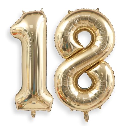 Image of AULE 40 Inch Large 18 Balloon Numbers Light Gold, Big Foil Number Balloons, Giant Helium 81 Happy Birthday Party Decorations for Man and Women, Huge Mylar Anniversary Party Supplies