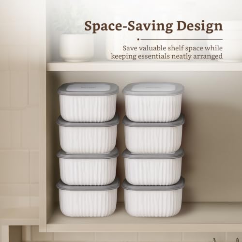 Image of Amazon Basic Plastic Elegant Square Storage Containers Food Grade Set of 8 (850ml Each) | Microwave, Freezer, Dishwasher & Refrigerator Safe, Stackable Kitchen Containers (Grey)