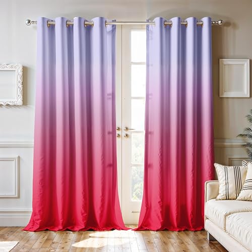 Image of Ultimate Trends Room Darkening Ombre Curtain | Polyester Gradient | Room Doors and Window| 5 FEET Pack of 2,Orchid Rose
