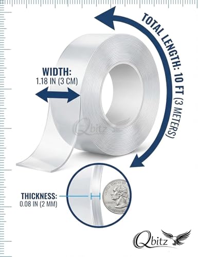Image of Qbitz Multipurpose Double Sided Tape 3 Meter | Heavy Duty Transparent Adhesive Gel Grip Tape | Washable, Removable, Reusable & Traceless | Strong Wall Mounting Tape for Home & Office (PACK OF 1)