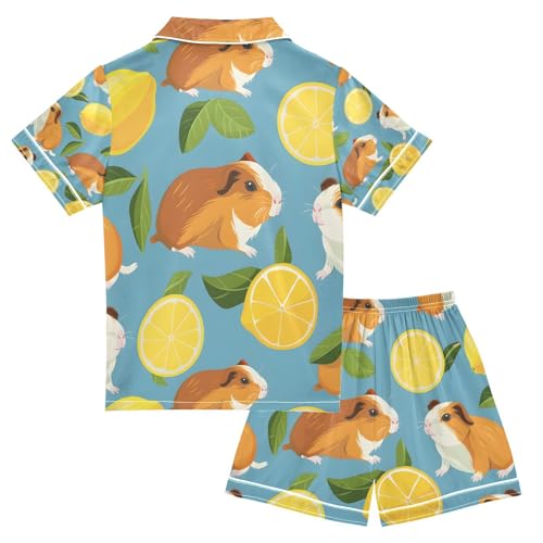 senya Guinea Pig Lemon Satin Summer Pajama Sets Silk Short Sleeve Button Down Sleepwear2