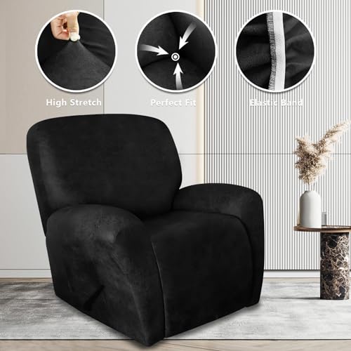 Image of ANARACHON Leather Look Recliner Chair Covers Stay in Place 4-Piece Recliner Slipcovers for Reclining Chair Furniture Protector Spandex Fabric Washable (X-Large, Black)